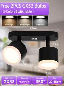 GX53 Recessed Ceiling Light, Room Decor Wall Lamp, Home LED Spotlight, Single/Double/Triple Head Spotlight, Black/White, Compatible With GX53 Bulb, Suitable For Living Room/Kitchen/Shop/Hallway/Bedroom/Cafe/Gallery/Museum/Attic/Dining Room/Entrance, Choose Size As Needed - GX53 Lamp Holder (rotatable Horizontally 350° and Vertically 90°) - View 21