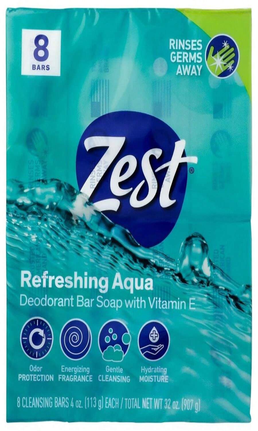 Zest 8-Bar Bath Size Soap, Aqua, 4 Ounce Per Bar, 8 Bars, 32 Ounce - ColorA - 查看 1
