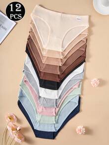 12条/包 女士舒适纯色透气低腰内裤 - 彩色 - 查看 6