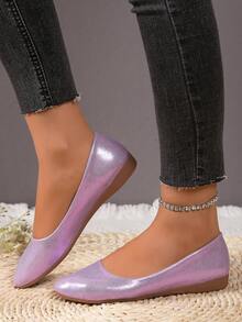 Giày lười đế xuồng đế xuồng cho nữ, Giày đa năng cỡ lớn, Giày công sở đế xuồng lấp lánh ánh kim thanh lịch, Màu vàng/bạc, Thích hợp cho tiệc tùng, Mùa xuân/Hè - Màu tím - Xem 15