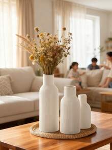1 Stück/Set Weiße Vase - 3/1 dekorative kleine Vasen, moderne bohemian rustikale Heimdekoration, inklusive Schilfrohr und getrocknete Blumen Dekoration, kreativer Ständer, kann auf Schreibtisch, Bücherregal, Eingangsbereich platziert werden - Retro Morandi Vasensatz, Handwerksausstellung, TV-Schrank Soft-Dekoration, beige Vase, Blumengeschenk, Geburtstags- oder Abschlussgeschenk - Verschiedenfarbig - Übersicht 4