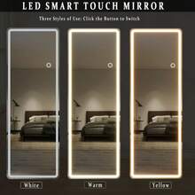 LED Rectangular Full Length Mirror Standing Floor Mirror With  Corners