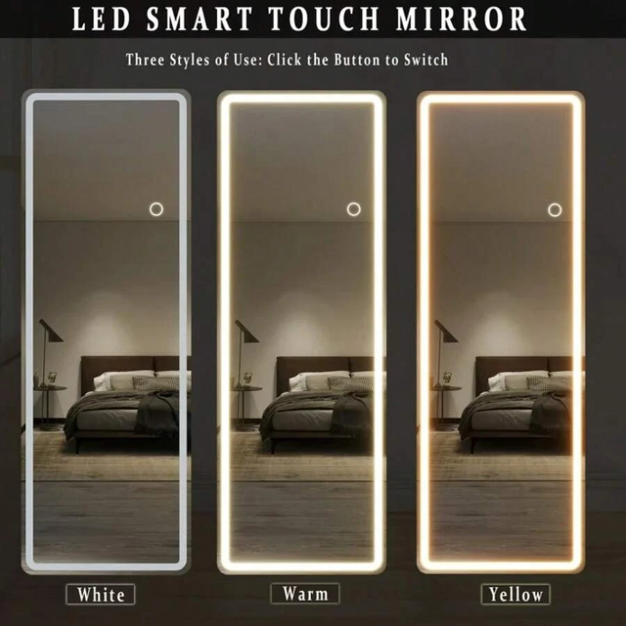 LED Rectangular Full Length Mirror Standing Floor Mirror With  Corners