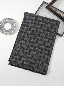 1 件男士新款时尚商务休闲几何条纹流苏围巾，温暖百搭，适合秋冬外套 - 彩色 - 查看 5