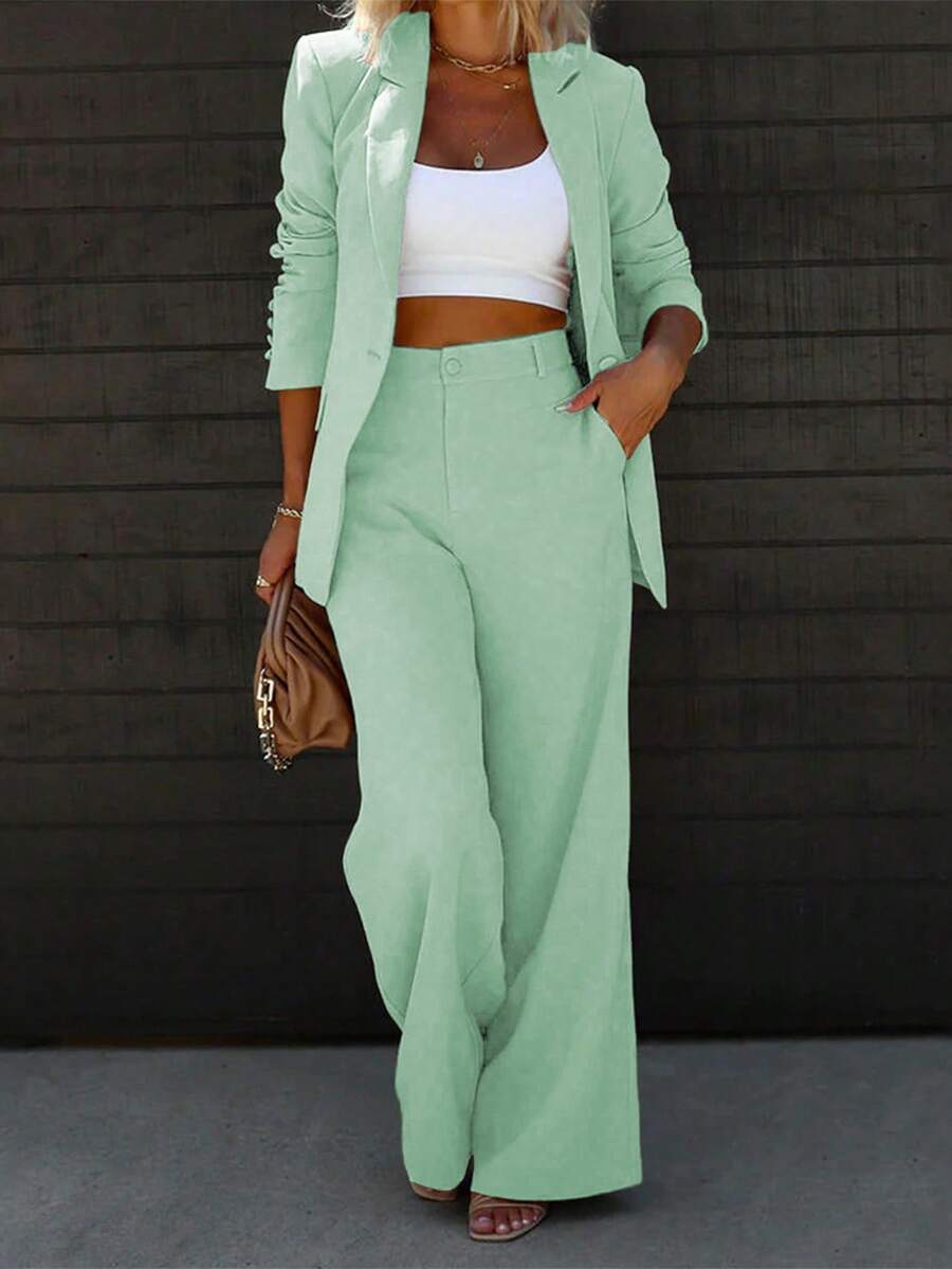 Chicsale Elegant Business And Leisure Two-Piece Suit, Single-Button Lapel Suit Jacket And Slim Trousers, Women's Wear - Màu xanh Bạc hà - Xem 1