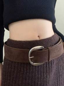 1 Stück braune Wildleder Leder Silber Schnalle Lässig Retro Sexy Damen Breiter Gürtel, modisches Accessoire für Kleider, Pullover, Röcke, Jeans, geeignet für Alltag, Dates, Partys, Arbeitsplatz