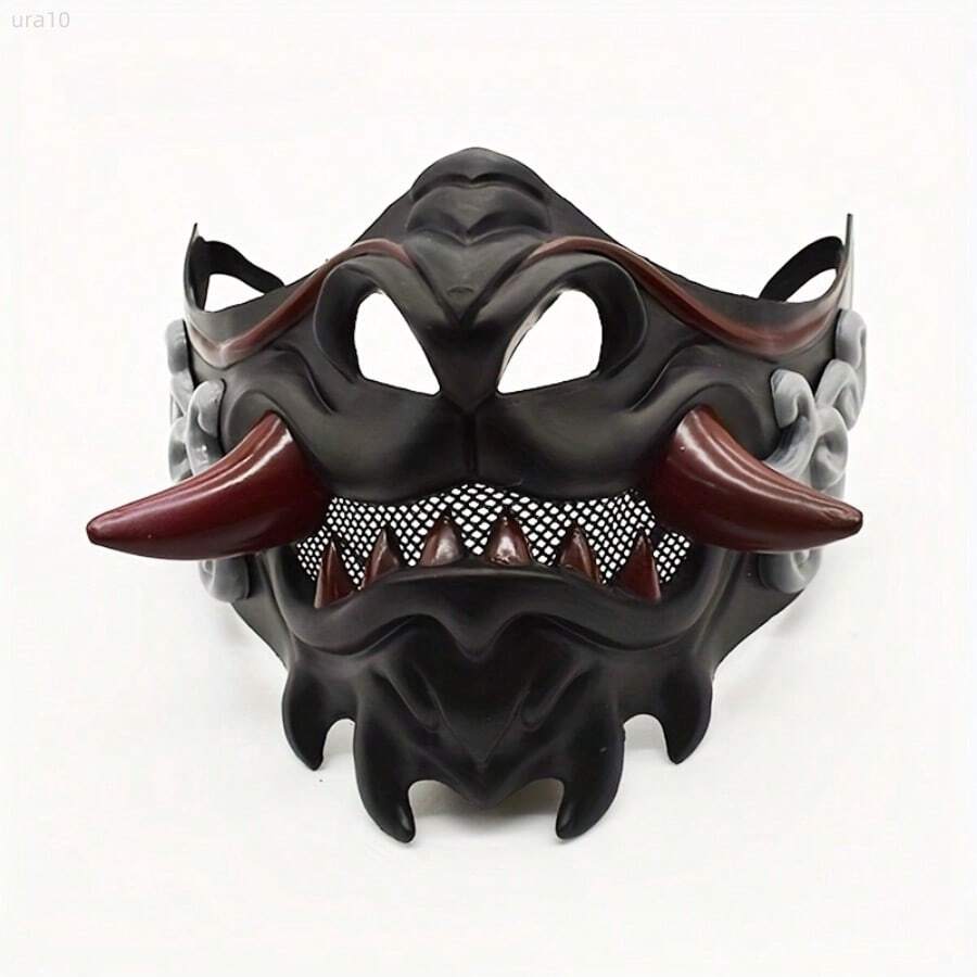1 Piece Demon Mask Samurai Assassin Role Playing Carnival Horror Prajna Evil Mask Role Playing Halloween Party Gift Mask - Dark Gray - View 1