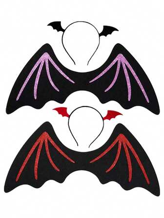 2 件套万圣节化妆派对服装翅膀，魔鬼翅膀头带魔杖套装，可爱装扮道具，适合复活节圣诞节节日服装