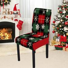 1/4/5/6/7/36 pièces Housse de chaise/Housse de siège à carreaux rouges, verts et noirs avec imprimé flocon de neige blanc, convient pour la maison, le restaurant, l'hôtel, un choix idéal pour la décoration quotidienne moderne. La nappe s'adapte à une table carrée, la housse de chaise élastique est lavable.