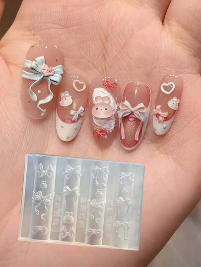 Molde de arte para unhas estilo coelho e laço estilo menina fofa
