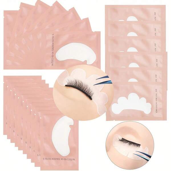 20pcs V-Shaped & U-Shaped Eyelash Extension Patches, Cloudy Hydrogel Non-Woven Isolation Pads, Individual Packaging, Collagen Eyelash Extension Patches