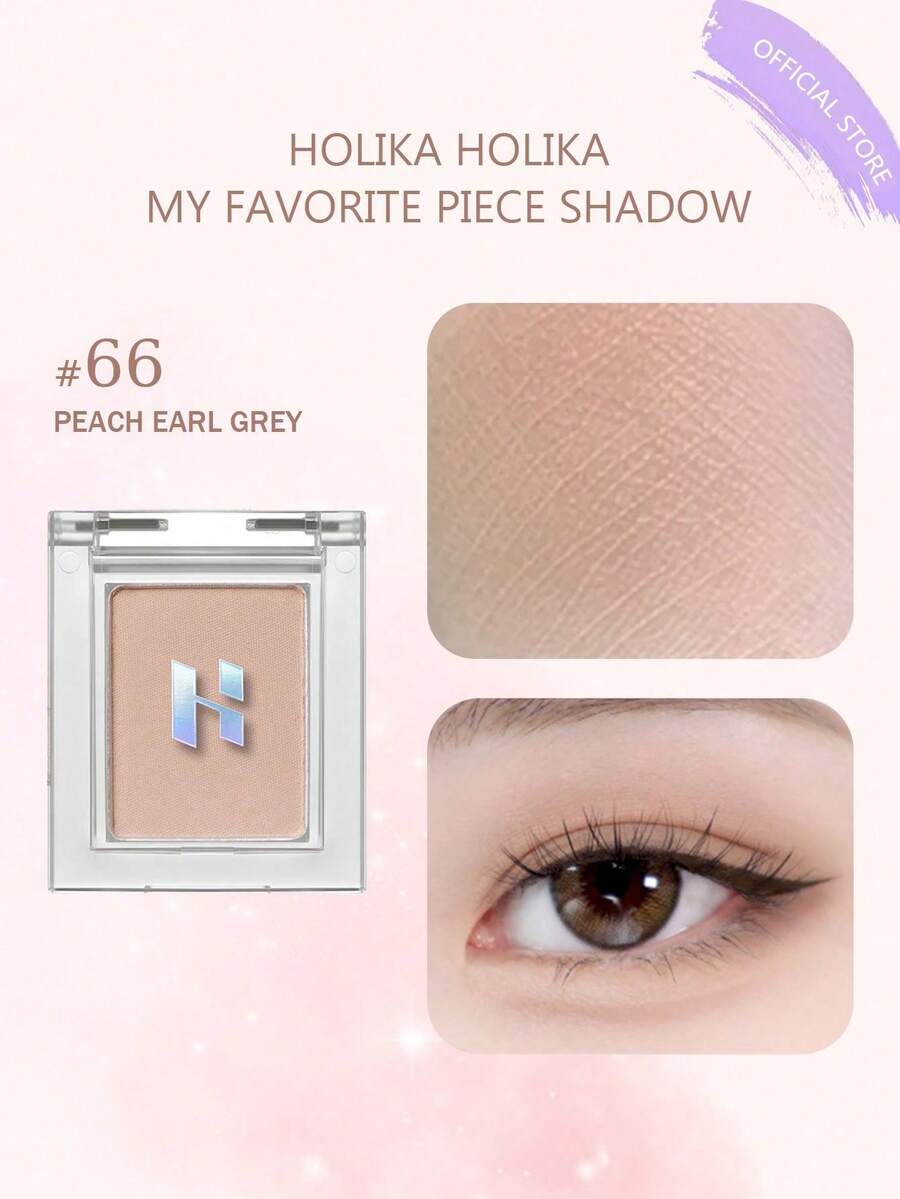 HOLIKA HOLIKA My Favorite Eyeshadow 66 Peach Earl Grey, Lightweight Blendable, Smooth Pressed Powder, Long-Lasting Pigment, Pocket-Sized, Finger Application, Non-Cakey, Retouch Anytime, Travel Essential, De-Puffing, 5-Minute Quick Makeup, Korean Cosmetics, 1.8g/0.06oz - 66 ĐÀO BÁ TƯỚC GREY - Xem 1