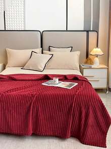 1 件酒红色条纹柔软舒适羊毛毯，亲肤，适合卧室和客房 - 紅色 - 查看 5