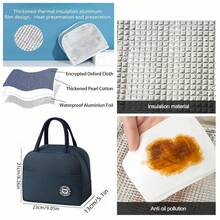 1 Large Capacity Insulated Lunch Bag With Double Pockets, Made Of Thick Aluminum Foil And Durable Oxford Fabric, Equipped With A Fixed Handle, Featuring Heat Insulation And Leak-Proof Functions, Reusable, Waterproof Zipper Lunch Bag