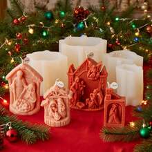 Moldes de silicona para escena de Navidad - Sagrada Familia, Ángel, Formas de Castillo, Duraderos y de fácil desmoldeo, Multiusos para velas/yeso/resina/arcilla, Ideal para decoración navideña DIY y regalos hechos a mano - Blanco - Ver 2