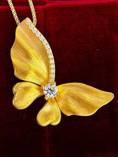 1 pieza Nuevo collar de mariposa con baño de oro y circonita cúbica de estilo chino de lujo para mujeres, cadena de cuello versátil y de alta gama de nicho vintage, adecuado para regalos, fiestas, vacaciones, uso casual, banquetes, uso diario, días festivos