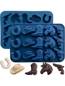 Cowboy Chocolate Molds,Cowboy Hat Boot Horse Saddle Shape Silicone Candy Molds Western Themed Party Baking Moulds Jello Ice Cube Candle Mold For Cupcake Cakesicle Decorations