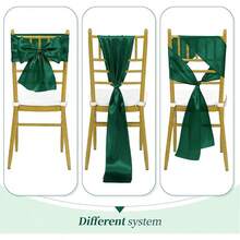 10pcs Dark Green Satin Chair Bow Sashes Wedding Chair Ribbon Bow Silk Chair Knot Ties For Reception Restaurant Event Banquet Party Hotel Decorations