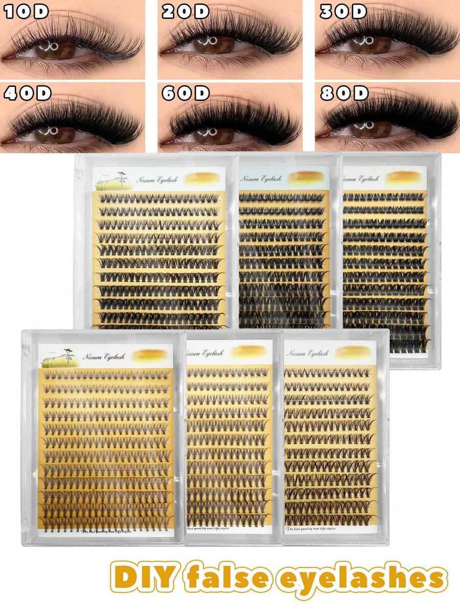 Gene false extensii, 240 buc, gene individuale, 8-16 mm, ondulate în D, pufoase, subțiri, bandă subțire, opțiuni multiple, 10D/20D/30D/40/60D/80D - Negru - Vizualizare 1
