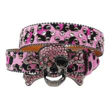 Halloween Bohemian Leopard Pattern Punk Style Rhinestone Studded Skull Design Glitter Waist Belt, Goth Y2k Streetwear Accessory For Pants