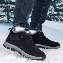 Winter Plush Lined Snow Boots For Dad And Mom, Warm And Non-Slip Casual Shoes For Elderly, Comfortable And Lightweight With Soft Cushioning, Hook And Loop Shoelaces, Black And Gray, Suitable For Daily Wear, Walking, Outdoor Hiking, And Snow Activities In Cold Winter Weather