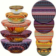 5 Pcs Bowl Covers Reusable In 5 Size Stretch Cloth Fabric Elastic Food Storage Bowl Covers Bread Sourdough Lids For Proofing Food Fruits Leftover(Stylish Style) - Multicolor - View 17