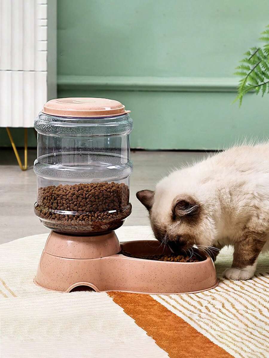 1 Pieza Comedero Automático Para Mascotas, Dispensador Automático De Alimentador De Mascotas De Gran Capacidad De 3.8L Para Perros Y Gatos - Rosa - Ver 1