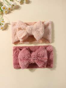 2pcs Newborn Cute Fluffy Bow Soft Breathable Baby Hair Accessories Set, Suitable For Daily Wear All Seasons