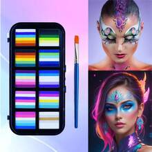 Paleta de 57 colores solubles en agua para pintura facial y corporal con 10 ranuras, fácil de aplicar y limpiar, incluye 1 pincel, adecuada para Halloween, cosplay, fiestas artísticas, maquillaje de escenario, carnaval