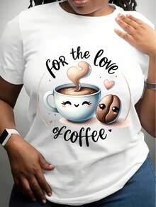 Women'S Casual Coffee & Coffee Bean Graphic T-Shirt - For The Love Of Coffee Print, Black Short Sleeve Round Neck Tee, Perfect Gift For Coffee Lovers, Coffee Bar