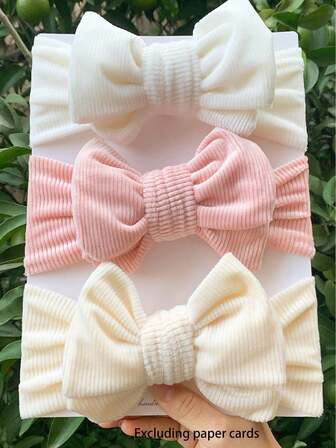 3pcs Fluffy Baby Headbands In Pink, White And Brown Tones, Suitable For Newborns, Party Head Decoration, Autumn/Winter