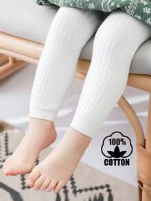 1 Quần legging dài đến mắt cá chân bằng cotton kẻ sọc dọc dành cho trẻ em/trẻ mới biết đi, thích hợp làm áo khoác ngoài - trắng - Xem 5