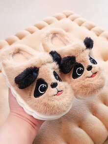1 Pair Kids Plush Puppy Design Slippers, Soft Faux Fur Lining, Non-Slip Rubber Sole, Warm Indoor House Slippers For Toddlers And Children