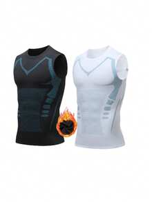 2 Packs Of Men's Thin Fleece Compression Shirts, Shaping Sleeveless Vests, Suitable For Running, Sports And Exercise Base T-Shirts