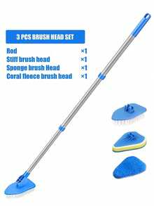 1 pieza - Cepillo de limpieza de baño retráctil de dos en uno, equipado con mango de acero inoxidable, cabezal de esponja y accesorio de cabezal de cepillo de piso, adecuado para bañeras, pisos y piscinas, herramienta de limpieza multifuncional de mango largo, 180° rotable, se puede usar en cualquier espacio, cepillo de piso de mango largo, cepillo de esponja multifuncional para bañera, cepillo de piso, cepillo triangular retráctil, cepillo de limpieza de cerdas duras para interiores, estilo aleatorio