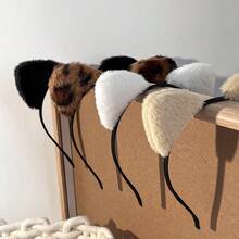 1/4 Pcs Women Cute Furry Cat Ears Headband, Short Plush Fashion Hair Hoop, Fuzzy Black White Leopard Ears Cosplay Hairbands Hair Accessories For Party Gifts And Daily Use,