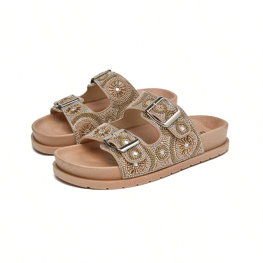 Women's Sandal Papete New Rhinestones With Adjustable Buckle Birken Meijile Original - 金色 - 查看 1
