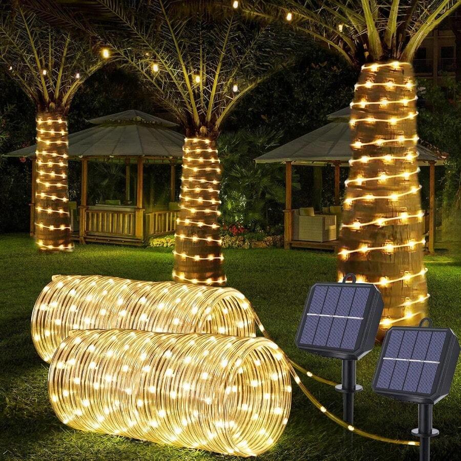 Solar Rope Lights, 66ft 200LED Solar String Lights, 8 Modes Waterproof Solar Powered Outdoor Light, Flexible Clear Tube Light For Garden, Backyard, Patio, Deck, Porch, Pool, Tree Decor - Warm White - Warm White - View 1