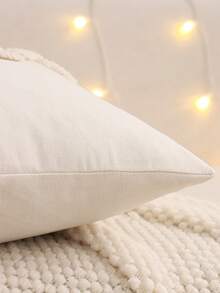 1pc/2pcs Christmas Decorative Pillow Cover, Christmas Tree Plush Embroidered Canvas, Farmhouse Decor For Living Room Sofa, Holiday Gift, Cream Color - Beige - View 6