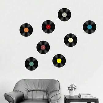 8 piezas Juego de adhesivos de pared de música retro | Pegatinas de vinilo vintage y notas musicales HD | Pegatinas de pared autoadhesivas removibles e impermeables para dormitorio/sala de estar/oficina | Regalo perfecto para amantes de la música, DJ, fans del rock | Decoración de pared con reproductor de discos y letras de canciones en 3D