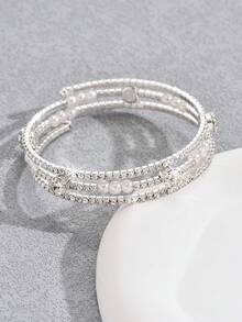 1pc Fashionable Minimalist Multi-Row Rhinestone & Faux Pearl Bracelet For Women, Everyday Wear