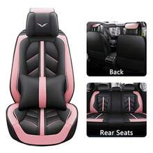 5 Seats Car Seat Covers Full Set Nappa Leather Automotive Seat Cushion Protector Front Rear Full Set Waterproof Universal Fit For Most Sedan SUV Truck - Pink & Black - View 3