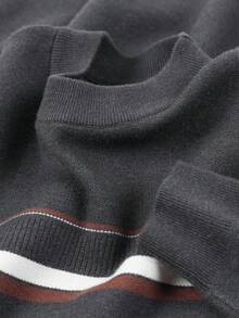 Men's Autumn/Winter Round Neck Striped Sweater, Stand Collar Business Casual Knit Pullover, Comfortable For Party, Home Wear, Long Sleeve Top - Grey - View 9