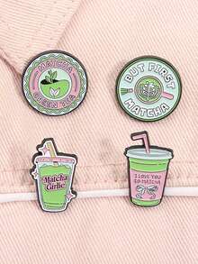 4枚抹茶爱好者珐琅胸针，抹茶女孩风格，抹茶绿茶主题别针，翻领徽章，送给朋友的珠宝礼物 - 綠色 - 查看 10