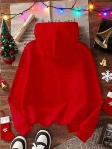 1件装青少年男孩圣诞老人印花保暖内衬卫衣，冬季休闲/时尚/日常/街头风/节日/可爱学生款 - 紅色 - 查看 2