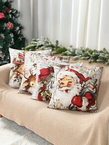 4pcs Vintage Style Christmas Decorations, Santa Claus & Reindeer Pattern Christmas Ornaments, Christmas Sofa Decor, Home Christmas Decor, Christmas Party Supplies, Bedroom Decor, Living Room Decor, Home Decor, Chair Decor, Sofa Decor, Bed Decor, Christmas Gift, 2026 New Year Decor - Vintage Santa Claus & Elk - View 8