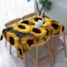 1pc Thanksgiving Creative Black Leaf & Sunflower Print Holiday Decorative Tablecloth, Absorbent Dirt-Resistant Dining Table Cover, Warm & Comfortable Home Decor Rectangular Sofa Cover