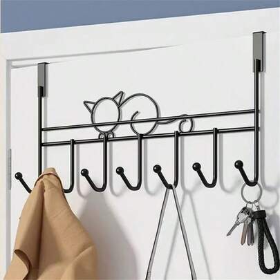 Cabide De Porta 7 Ganchos Reforçados Para Porta Pendurar Toalha Roupas Sem Furar Metal 40cm