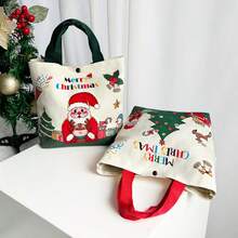 1PC [Christmas Essential] 26 X 22 X 8 Cm Fabric Christmas Shopping Bag With Santa Claus And Reindeer Design