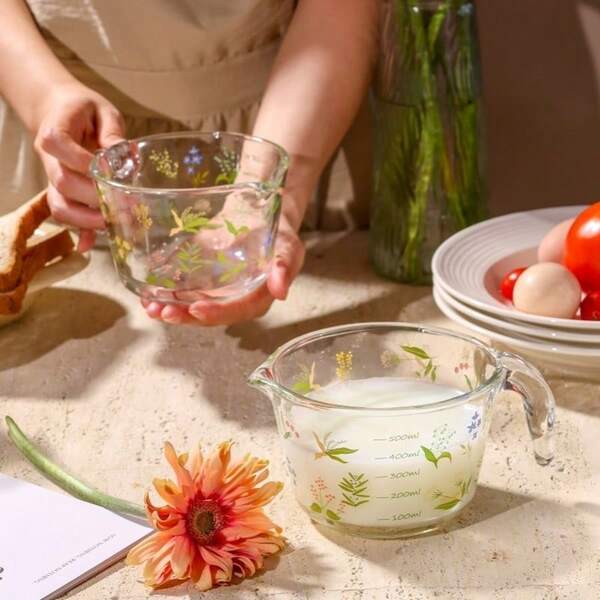 Taza de medición de vidrio con escala, asa, resistente al calor, taza para leche, recipiente para hornear y mezclar